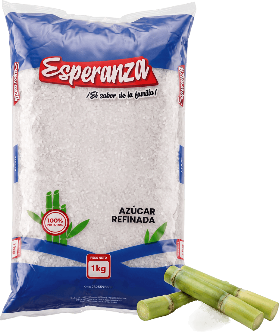 Azúcar Refinada 1 kg junto a su materia prima